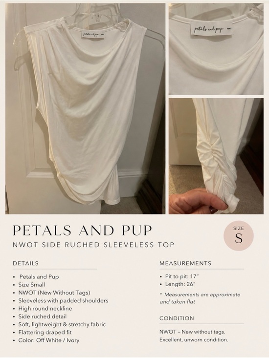Petals and Pup Tops - Off-White Side Ruched Sleeveless Top